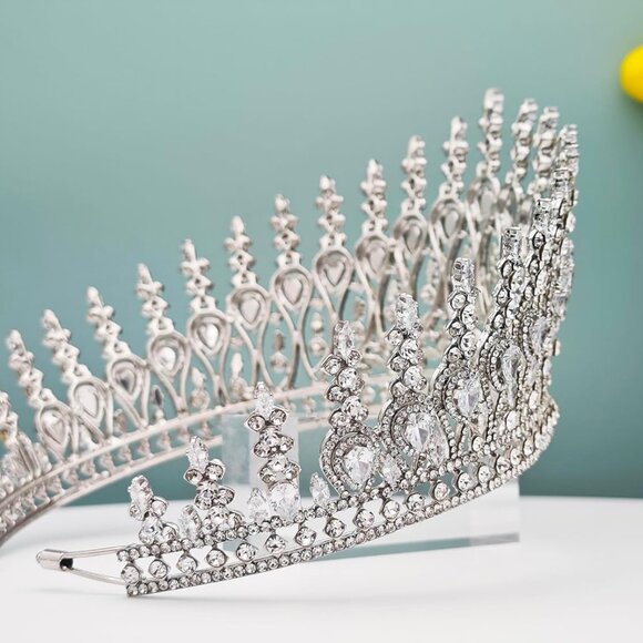 Tall Wedding Tiaras for Bride Large Queen Crowns 5A Cubic Zirconia Princess Brid - Picture 9 of 9